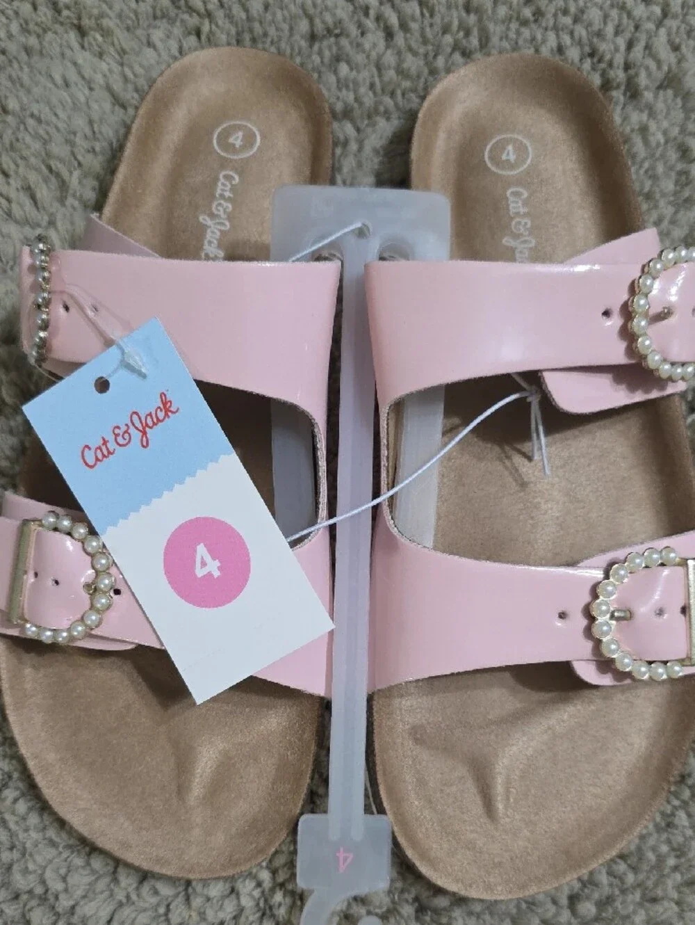 Cat & Jack Pink Pearl Buckle Slide Sandals - Girls